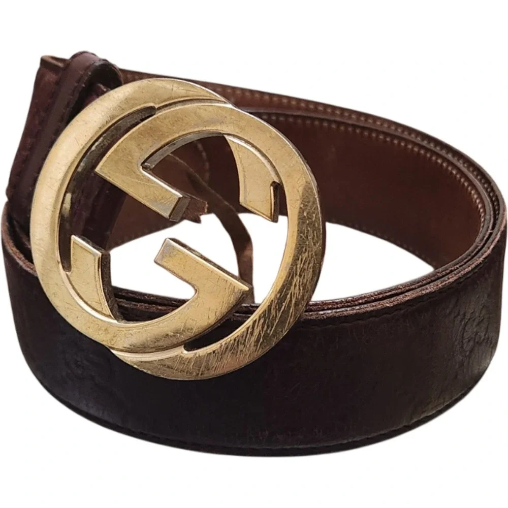 Gucci Interlocking G Belt Brown Guccissima Leather Gold Buckle 114876 90 36